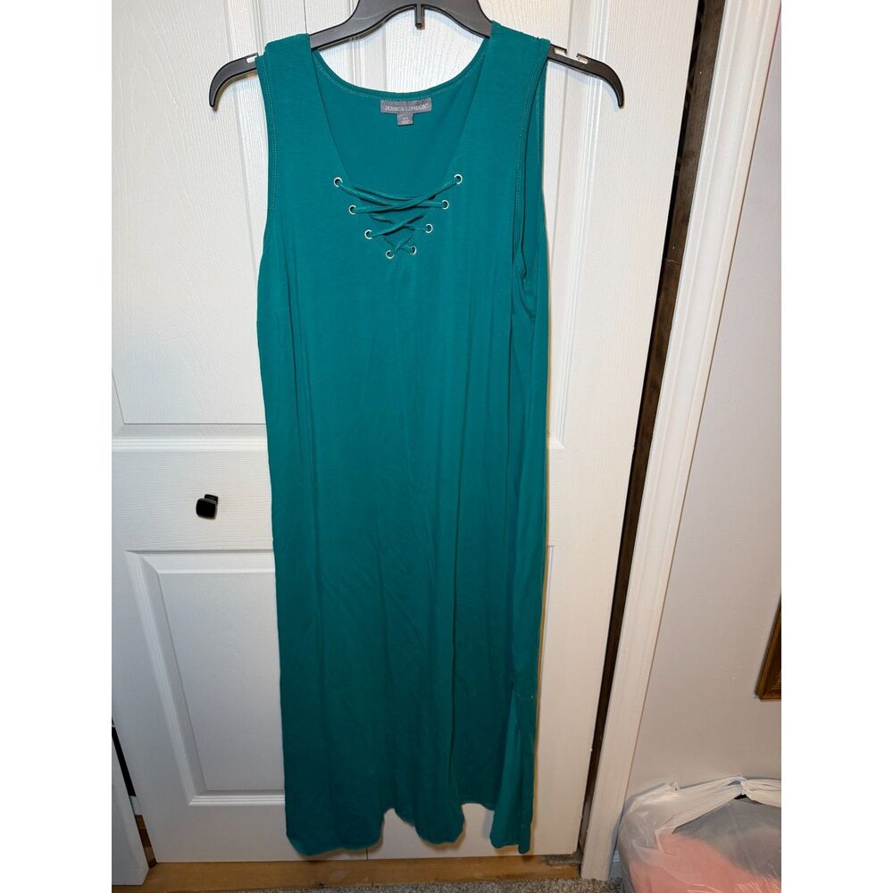 Jessica London Plus Size 18W Teal Lace Up Sleeveless Maxi Dress